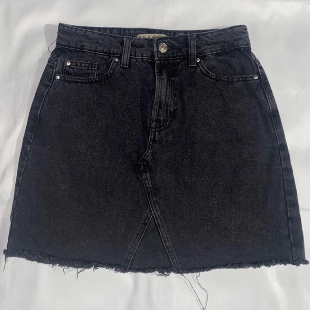Denim & Co Primark Black Denim Frayed Hem Mini Skirt